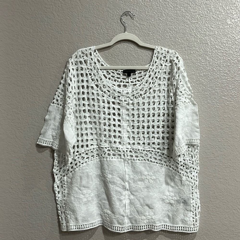 Lane Bryant Plus Size 22 100% Cotton White Boho Crochet Top